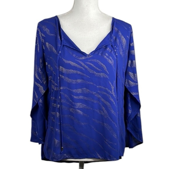 Cache Cobalt Blue Classic Career Business High Low Flowy Keyhole Top Size Large - Picture 1 of 7